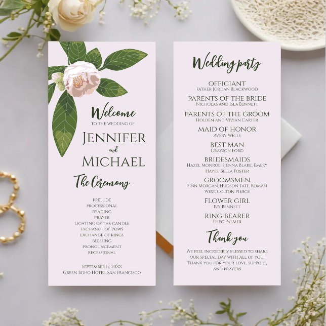 Programa de Bodas Sencillas y Elegantes de Floral  (Greenery Floral Simple Elegant Wedding Program)