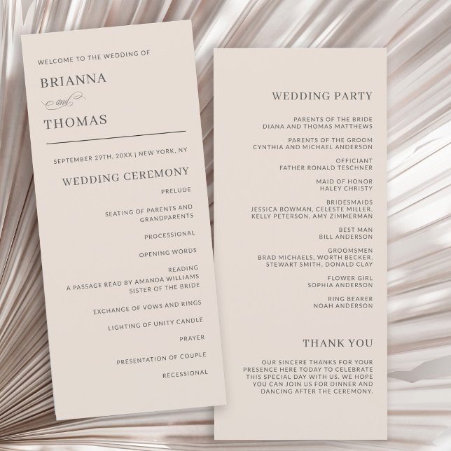 Programa de Bodas Sencillas y Elegantes del Otoño  (Personalize this simple elegant wedding program template with  your wedding day info.)
