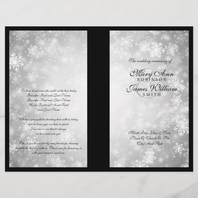 Programa de bodas Silver Winter Wonderland Sparkle (Anverso)