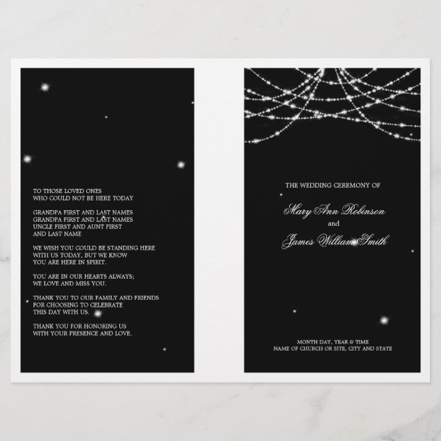 Programa de bodas Sparkling String Black (Anverso)