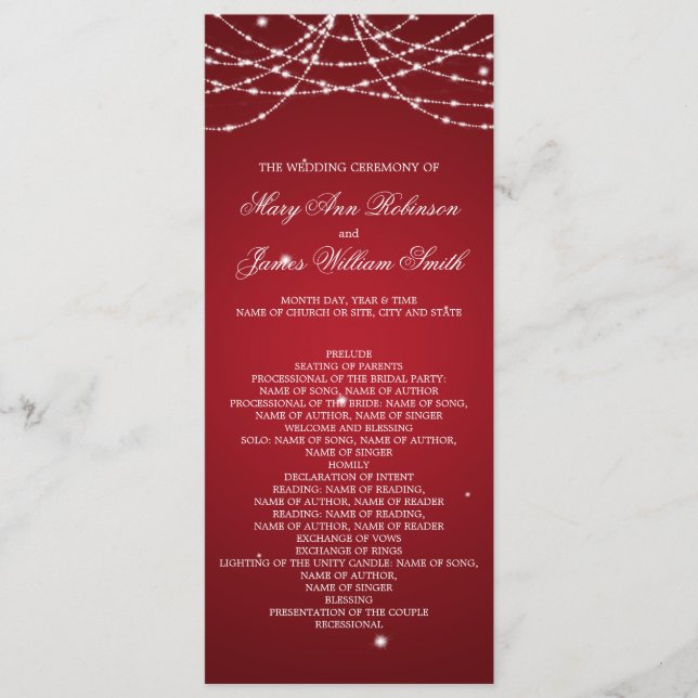 Programa de bodas Sparkling String Red (Anverso)