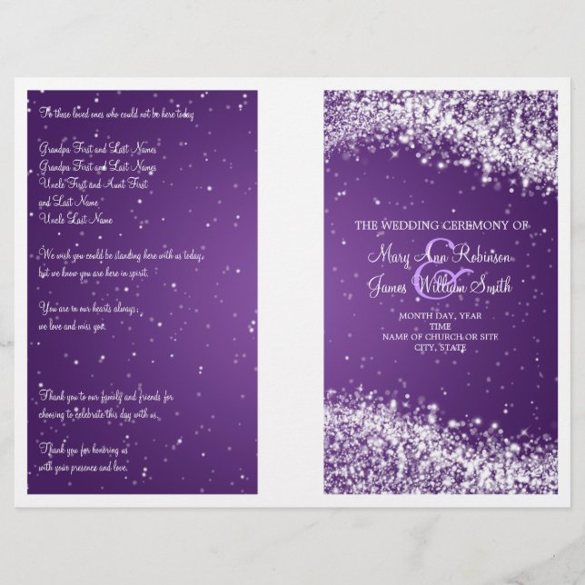 Programa de bodas Sparkling Wave Purple (Anverso)