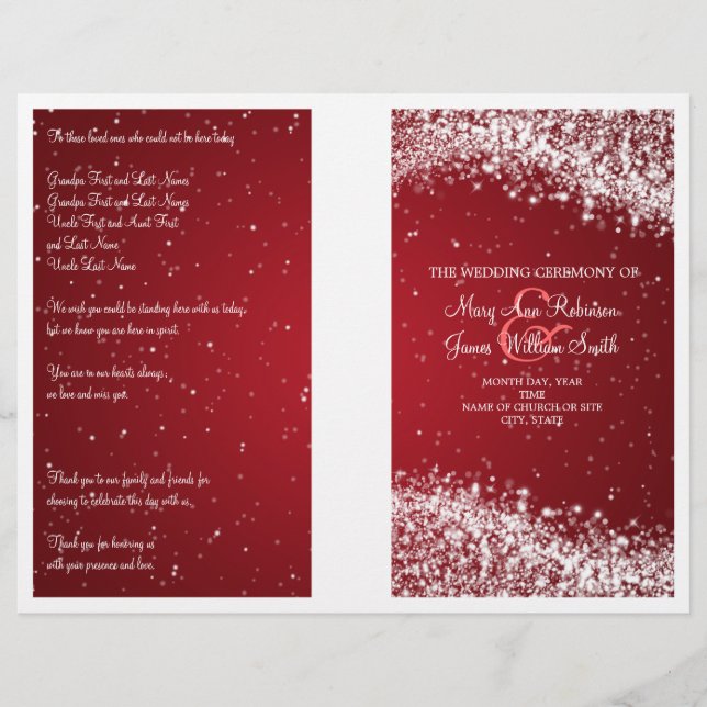 Programa de bodas Sparkling Wave Red (Anverso)