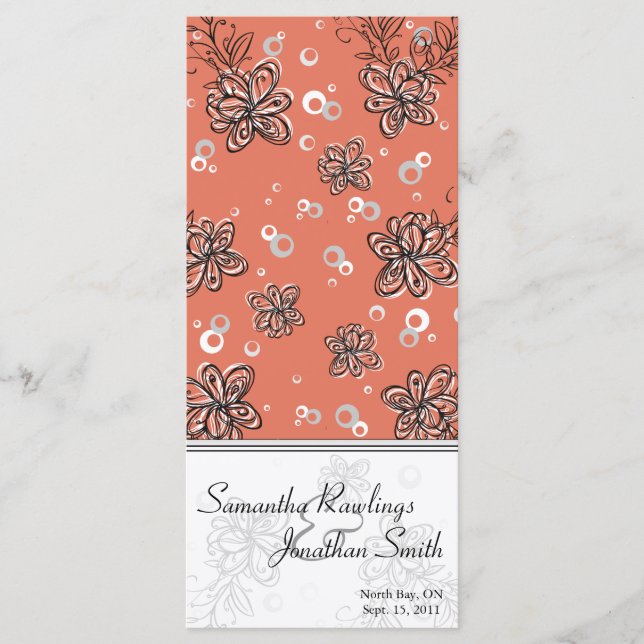 Programa de bodas - Swirl Floral en blanco y negro (Anverso)
