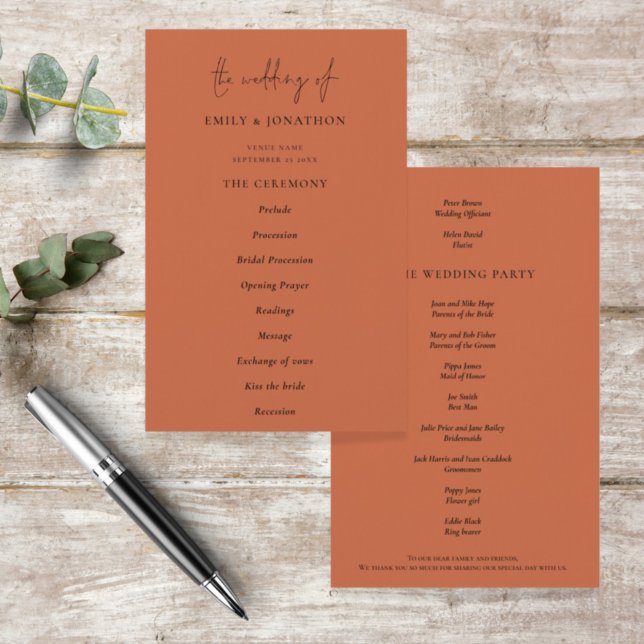 Programa de bodas Terracotta de Texto Elegante Pre (Subido por el creador)