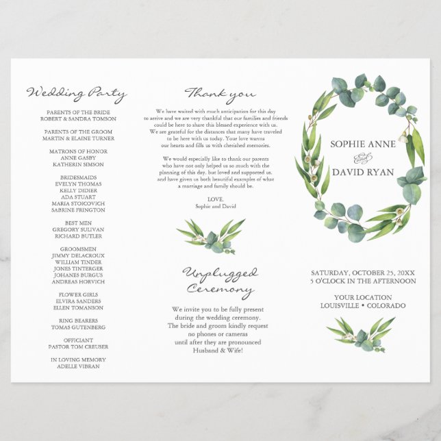 Programa de Bodas Trituradas de Eucalyptus Foliage (Frente)