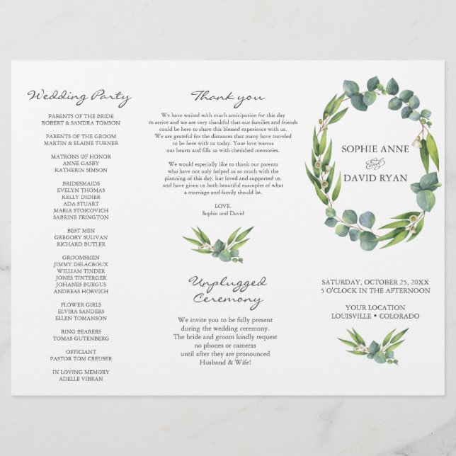 Programa de Bodas Trituradas de Eucalyptus Foliage (Frente)