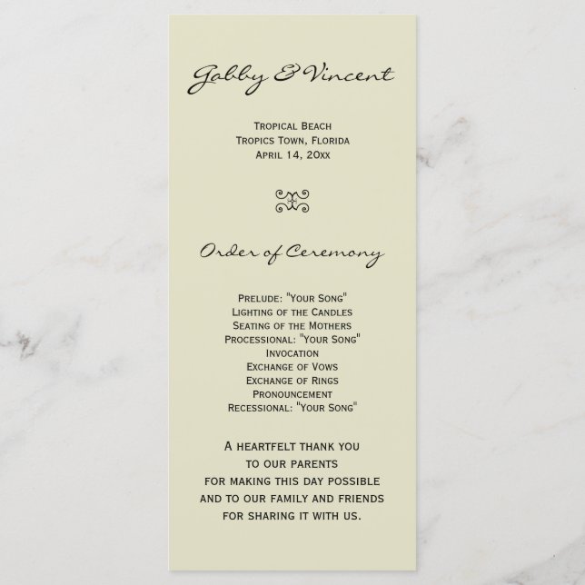 Programa de Bodas Tropicales en Playa (Reverso)