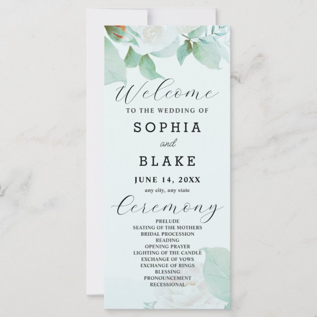 Programa de Bodas Verdes con Rosas Blancas (Anverso)