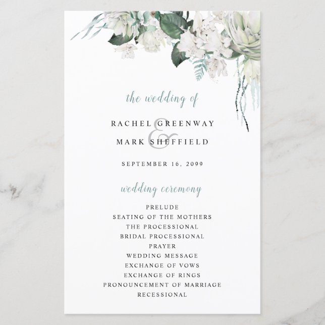 Programa de Bodas Verdes de Floral Blanca Dusty Bl (Anverso)
