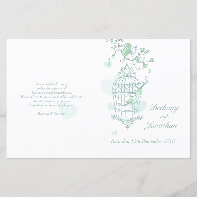 Programa de Bodas verdes para aves de amor con men (Anverso)