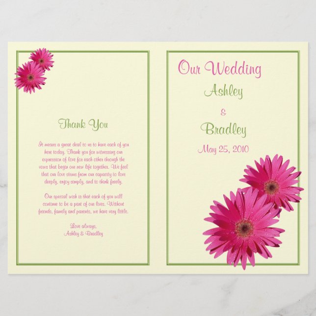 Programa de Bodas Verdes Pink Gerbera Daisy (Anverso)