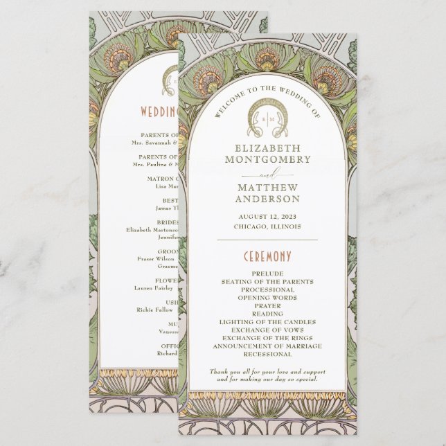 Programa de Bodas Vintage Art Nouveau de Mucha (Anverso / Reverso)