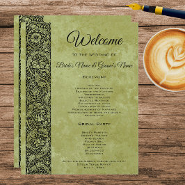 Programa de bodas vintage con rollo floral victori