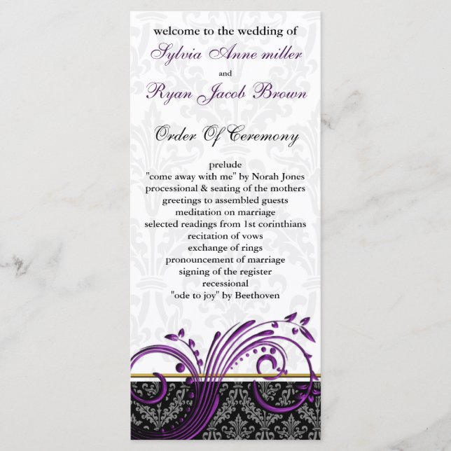 programa de bodas violetas de damasco (Anverso)