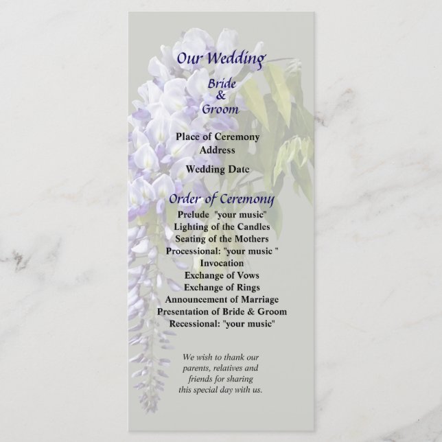 Programa de bodas Wisteria and Leaves (Anverso)