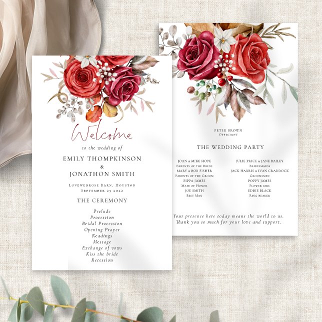 Programa de Boho de Boda de Florales de Otoño (Front and back view)