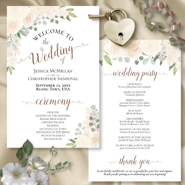 Programa de Boho Floral de Bodas de Rubor Peach (In Situ Front and Back)
