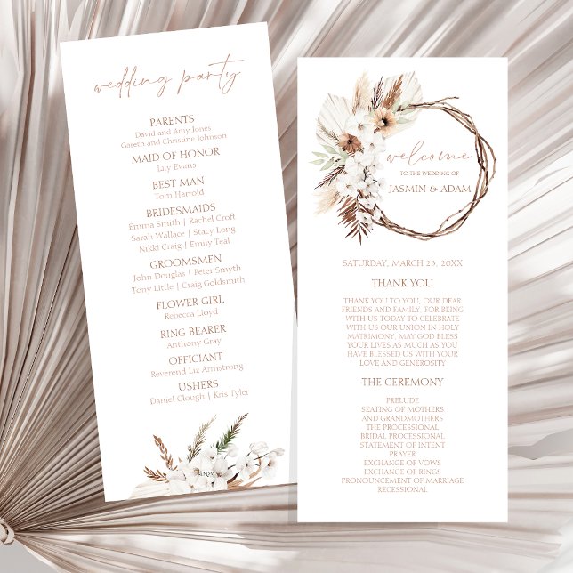 Programa de Boho Terracotta de Boda Floral (Boho Terracotta Floral Wreath Wedding Program)