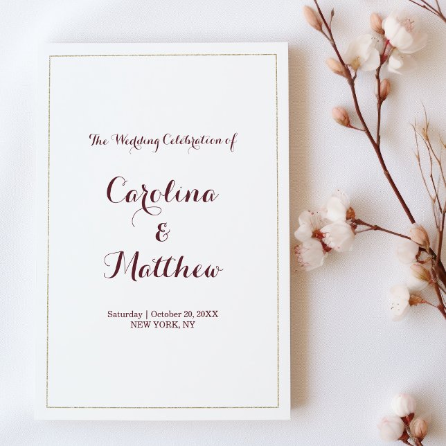 Programa de Borgoña Sencillo y Elegante (Simple elegant white gold burgundy Program )