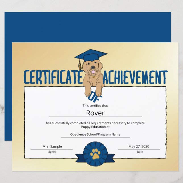 Programa de Cachorro de Oro Mascota Obedicia Escue (Anverso / Reverso)