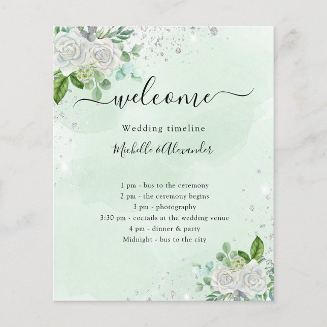 Programa de calendario de boda floral eucalipto ve (Frente)