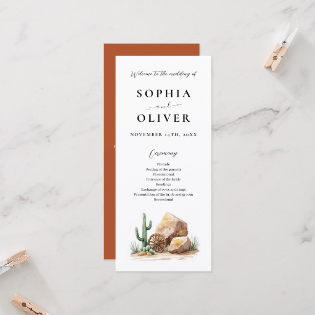 Programa de casamiento acuarela de cactus en el de (Anverso/Reverso In Situ)