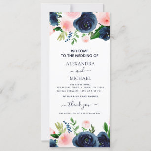 Programa de casamiento acuático floral azul marino