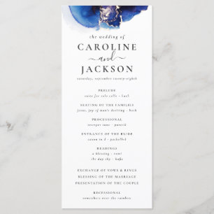 Programa de casamiento con acuarela de oro azul