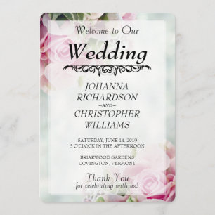 Programa de casamiento con rosas rosas rosadas