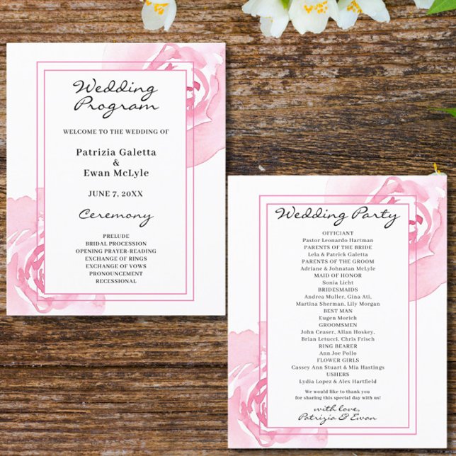 Programa de casamiento con rosas rosas rosadas (Subido por el creador)