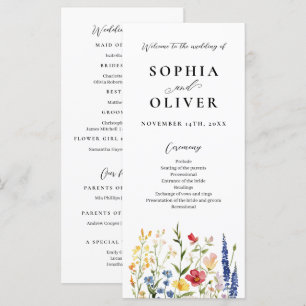 Programa de casamiento de acuarela de flores silve
