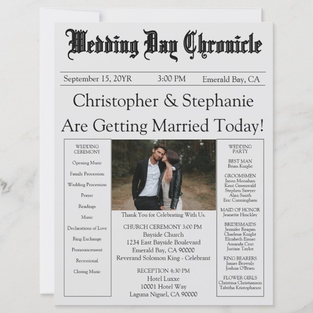 Programa de casamiento de código QR con fotografía (Anverso)