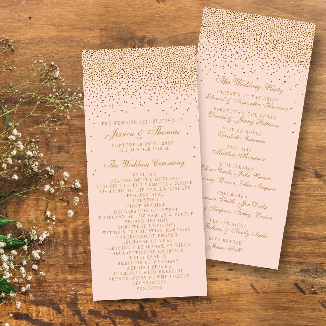 Programa de casamiento de confetti rosado y dorado (Subido por el creador)