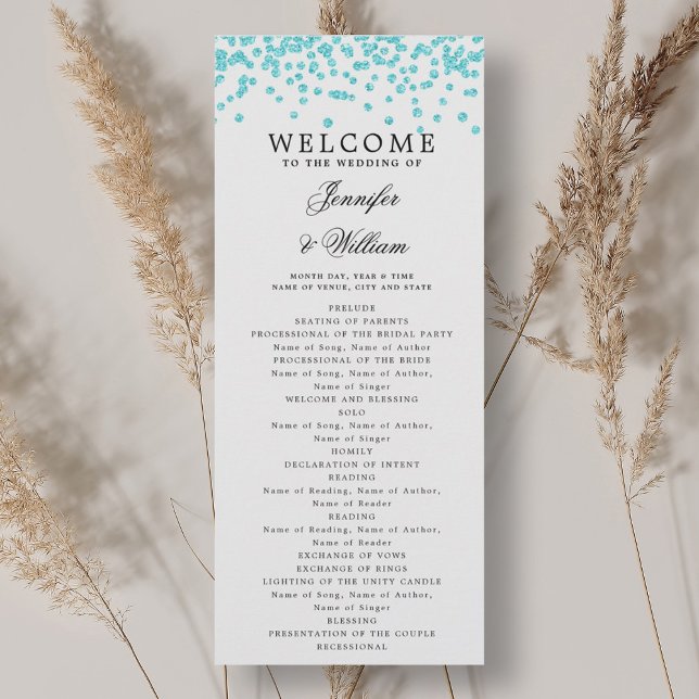 Programa de casamiento de guiones clásicos Confett (Classic Script Wedding Program Confetti Turquoise )