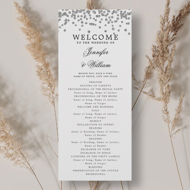Programa de casamiento de guiones clásicos Confett (Classic Script Wedding Program Confetti Silver )