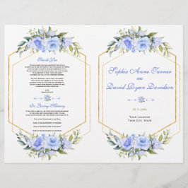 Programa de casamiento de marco dorado con floral