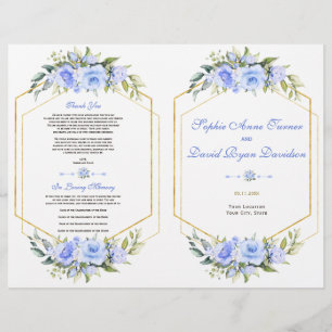Programa de casamiento de marco dorado con floral