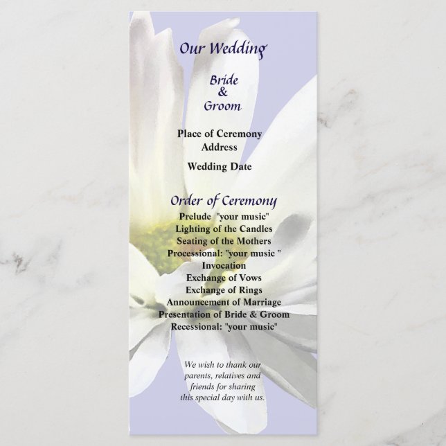 Programa de casamiento de margarita blanca (Anverso)