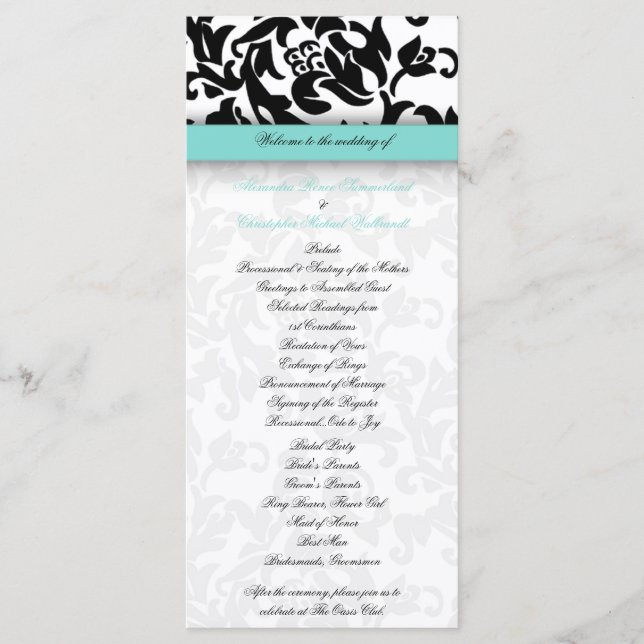 Programa de casamiento en azul claro y damasco (Anverso)