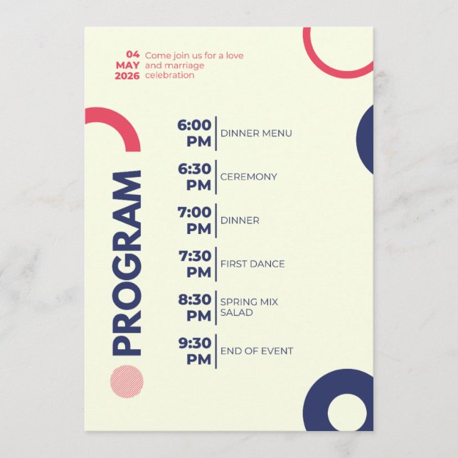 Programa de Celebración de Boda – Moderno Rojo y A (Anverso)