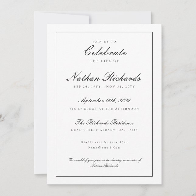 Programa de Celebración de Vida con Letra Elegante (Anverso)