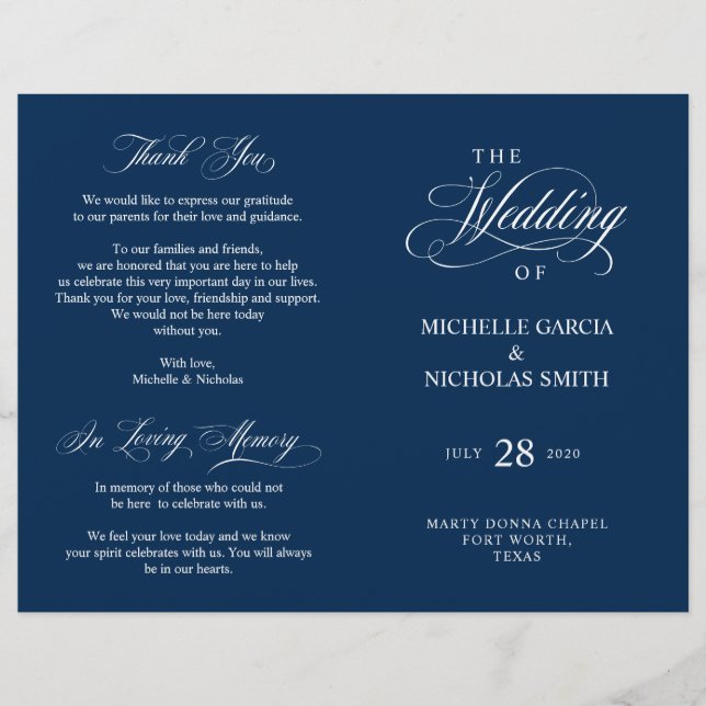 Programa de Ceremonia boda Armada de Elegancia Clá (Anverso)