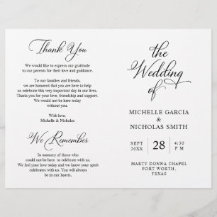 Programa de Ceremonia boda, blanco y negro de clas
