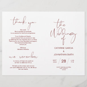 Programa de Ceremonia boda, Borgoña Minimalista