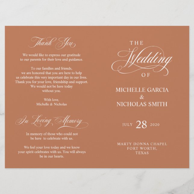Programa de Ceremonia boda Clásico de Cobre Elegan (Anverso)