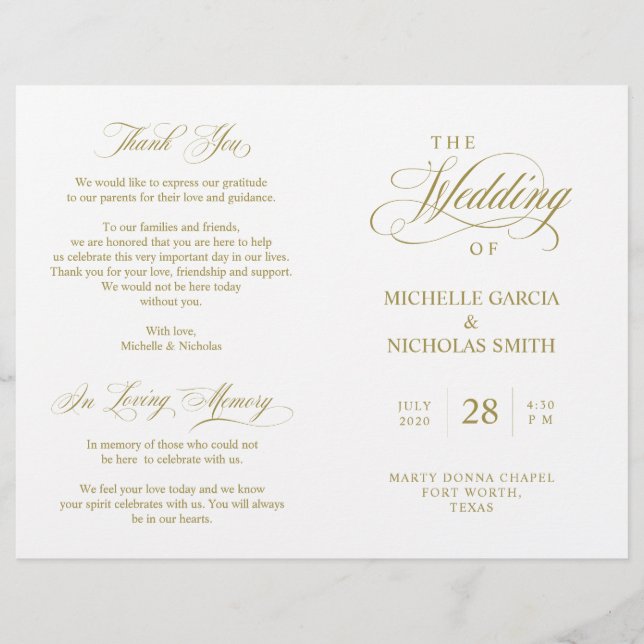 Programa de Ceremonia boda Classic Elegance Gold (Anverso)