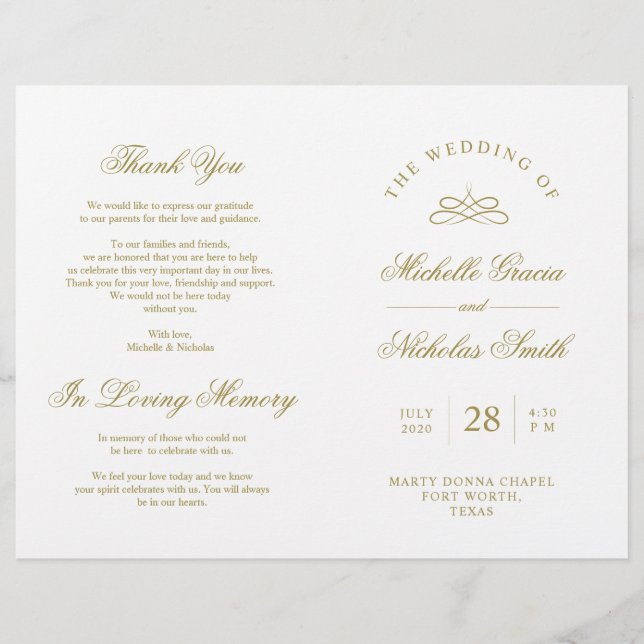 Programa de Ceremonia boda Classic Elegance Gold (Anverso)