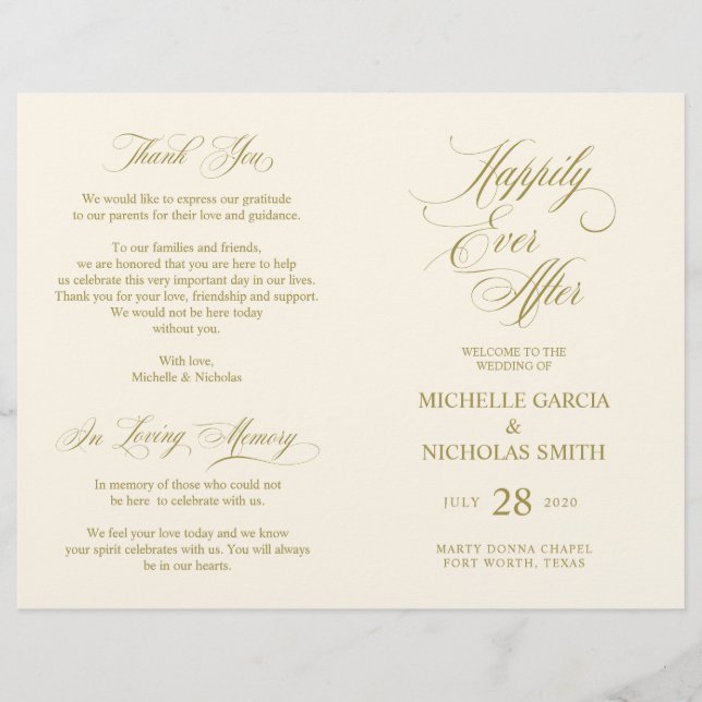 Programa de Ceremonia boda Classic Elegance GOLD (Anverso)