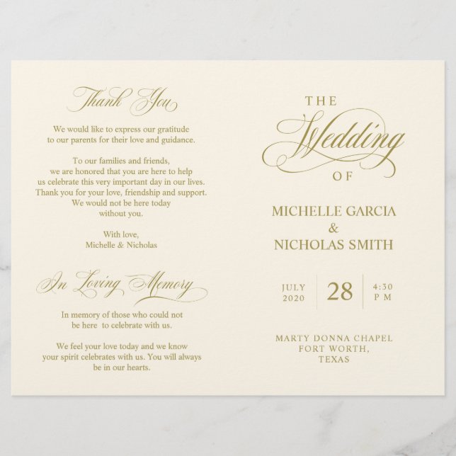 Programa de Ceremonia boda Classic Elegance Gold (Anverso)